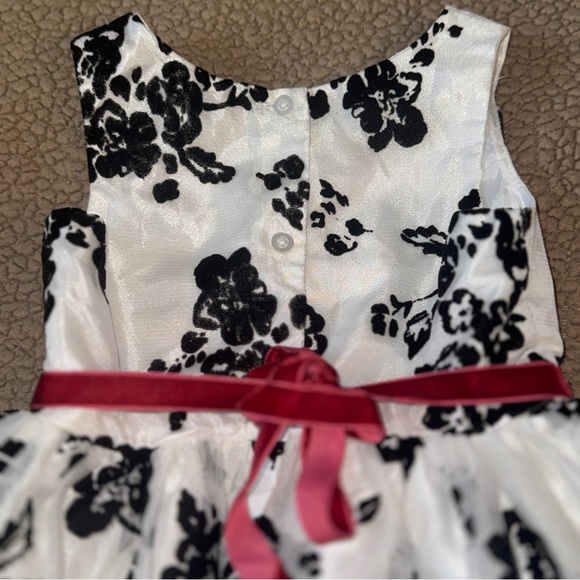 White dress with Black velvet flowers, Dress with Red velvet Accents, toddler 4 - Picture 6 of 7